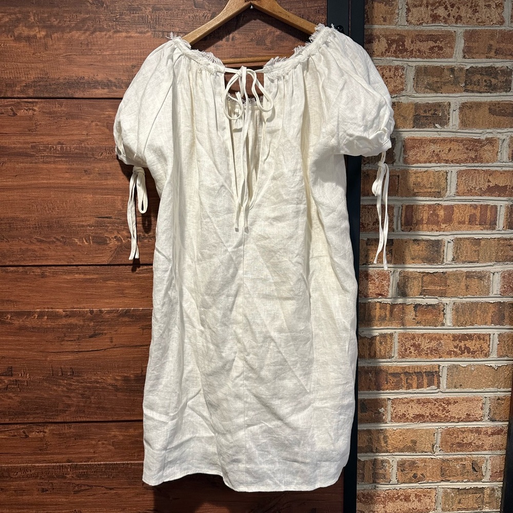 White Mini Peasant Dress - Lightweight Summer Tunic - Picture 10 of 11